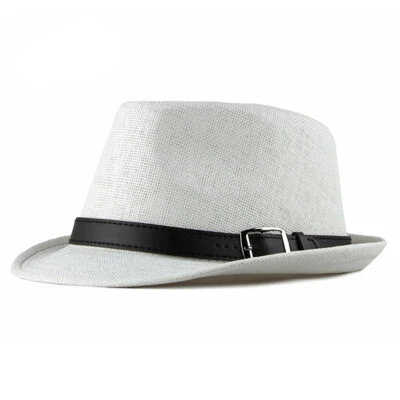 Unisexe Rétro Chapeau de Paille Fedora Casquette Hommes Bord Court Panama Jazz - Photo 1/4