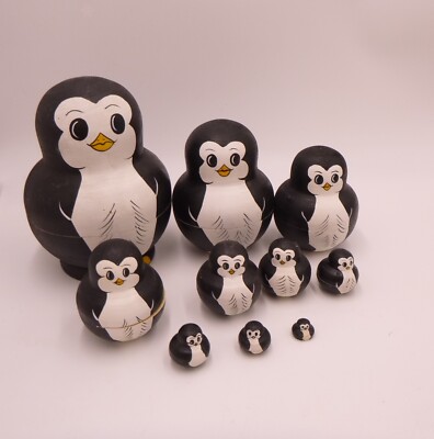 Vintage Penguin Nesting Dolls 10 Dolls wood stacking