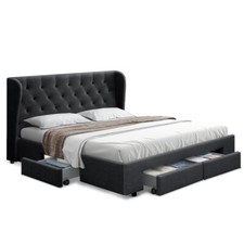 Bed Frame Queen Size with 4 Drawers Charcoal MILA Artiss