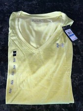 NWT Under Armour V-Neck Tech Short Sleeve Shirt Women's XL Greenish Yellow