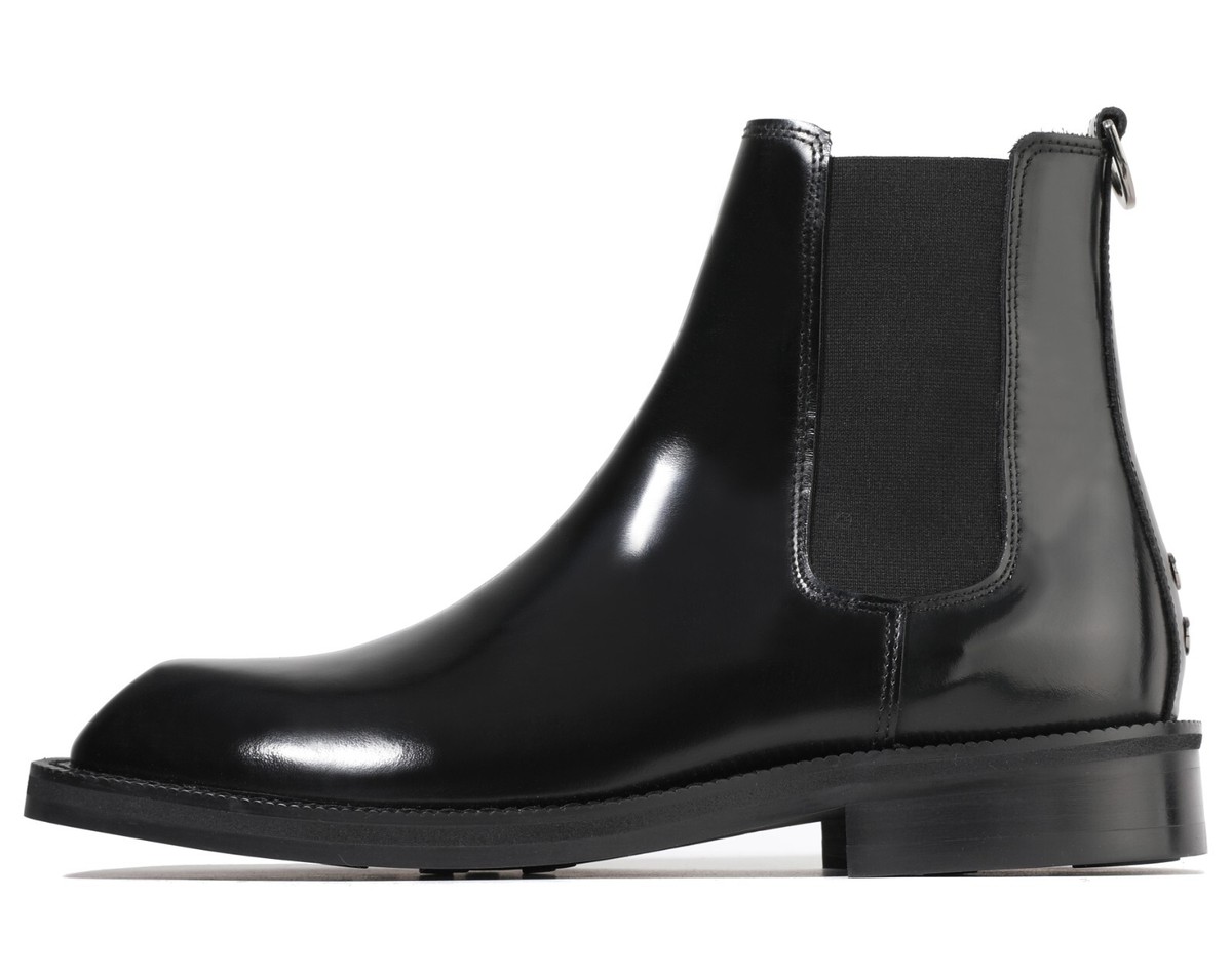 Firenze Atelier Men's Polished Black Leather Square Toe Chelsea