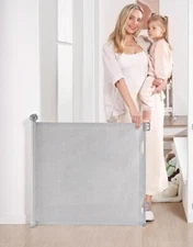 Likzest Retractable Baby Gate, Mesh Baby and Pet Gate 33" Tall, Extends up to 55