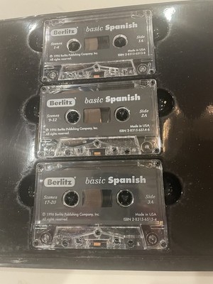 Berlitz Basic Spanish Study Paperback Book & 3 Audio Cassettes, Like new, Preown