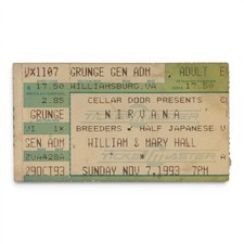 1993 Nirvana Concert Ticket Stub In Utero Tour Breeders Williamsburg VA 11/7