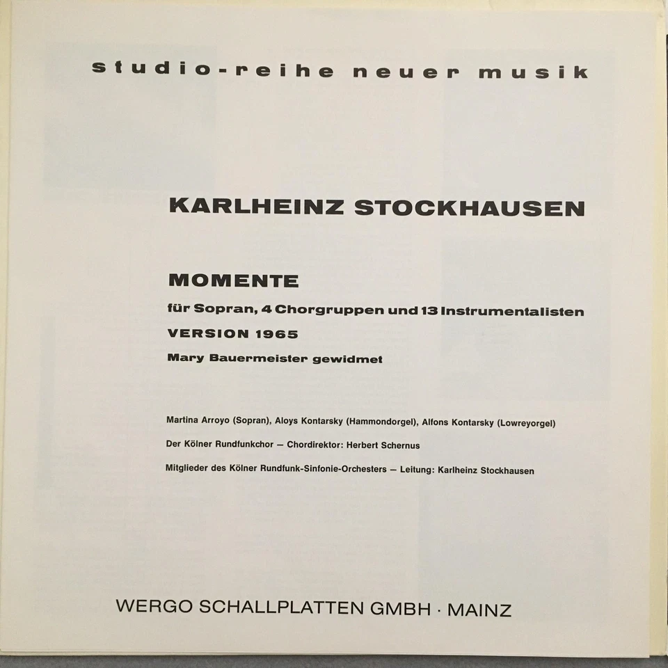 U055 Stockhausen Moments Arroyo A. & A. Kontarsky Wergo WER 60024 Stereo Foto 3 de 4
