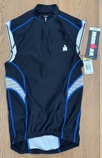TYR IRONMAN Mens XS Black Blue White Sleeveless Cycling Jersey Tank USA Made New