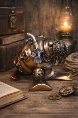 Steampunk Walross Ornament Bronze Harz Statue Maritim Industrie Wohndeko