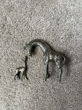 Pair of Brass Giraffe Statues Mom and Baby Figurine Office Home Decoration