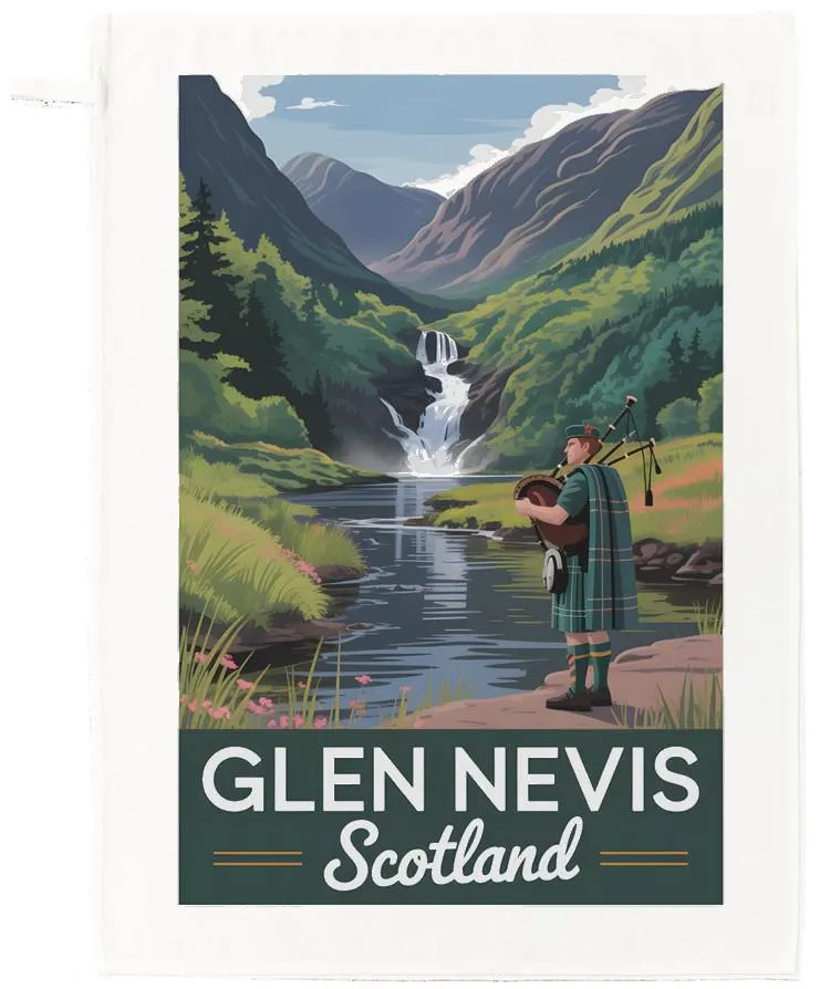 Glen Nevis, Scotland Tea Towel – 100% Cotton, White, 65 x 47 cm