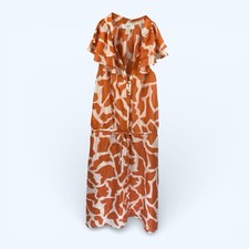 Ann Taylor Loft Silk Sleeveless Ruflles Giraffe Print Dress Orange Coral size 2