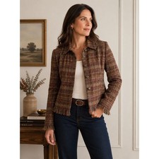Carlisle Vintage Tweed Jacket Size 6 Brown Multicolor Fringe Luxe Career Chic