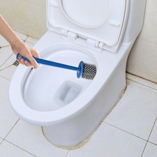 Long handle crevice soft rubber toilet brush set without punching holes