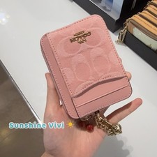 NWT Coach Zip Card Case Signature Denim With Charm CFA35 denim/Gold/Light Pink