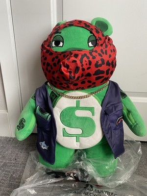 Sprayground Money Bear Plush Large Green Red Leopard Vest Backpack