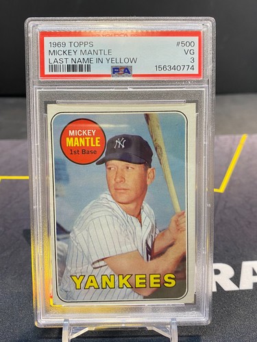 Mickey Mantle 1969 Topps #500 Last Name in Yellow Yankees HOF PSA 3 VG