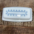 Vintage Pyrex Butter Dish White Milk Glass Blue Snowflake Garland No Chips