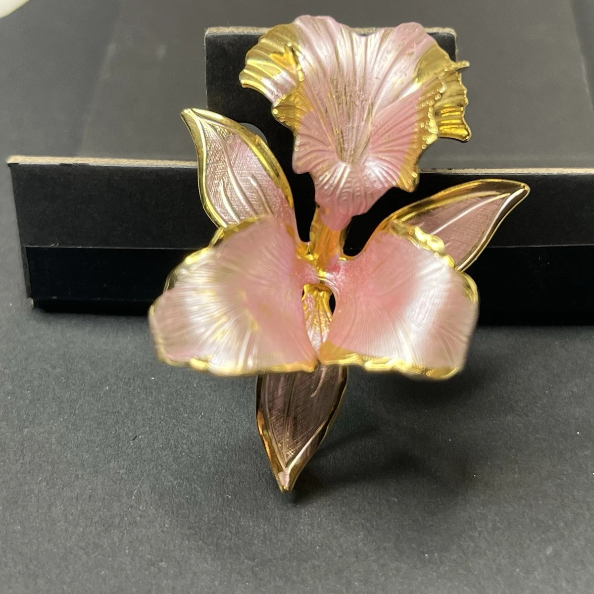 Vintage Cerrito 1982 Pink Enamel Orchid Flower Gold Tone Brooch | eBay