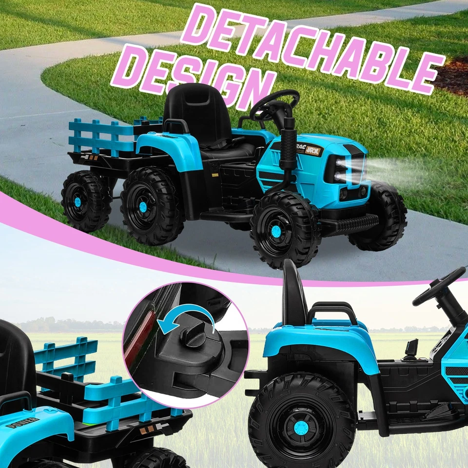 Juguete tractor 24V para niños vehículos eléctricos coche con control remoto, LED, azul Foto 4 de 4