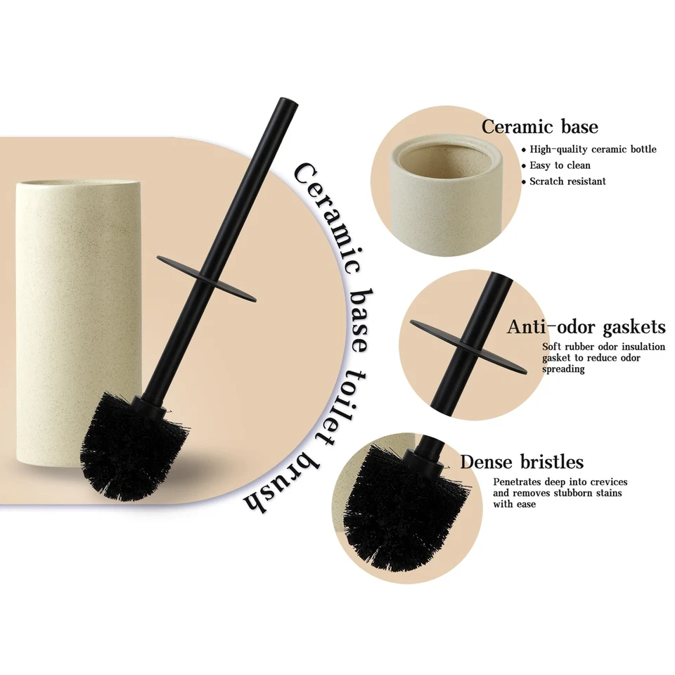 Conjunto de escova e suporte para vaso sanitário de cerâmica, escova de limpeza de vaso sanitário, resistente... - Imagem 2 de 4
