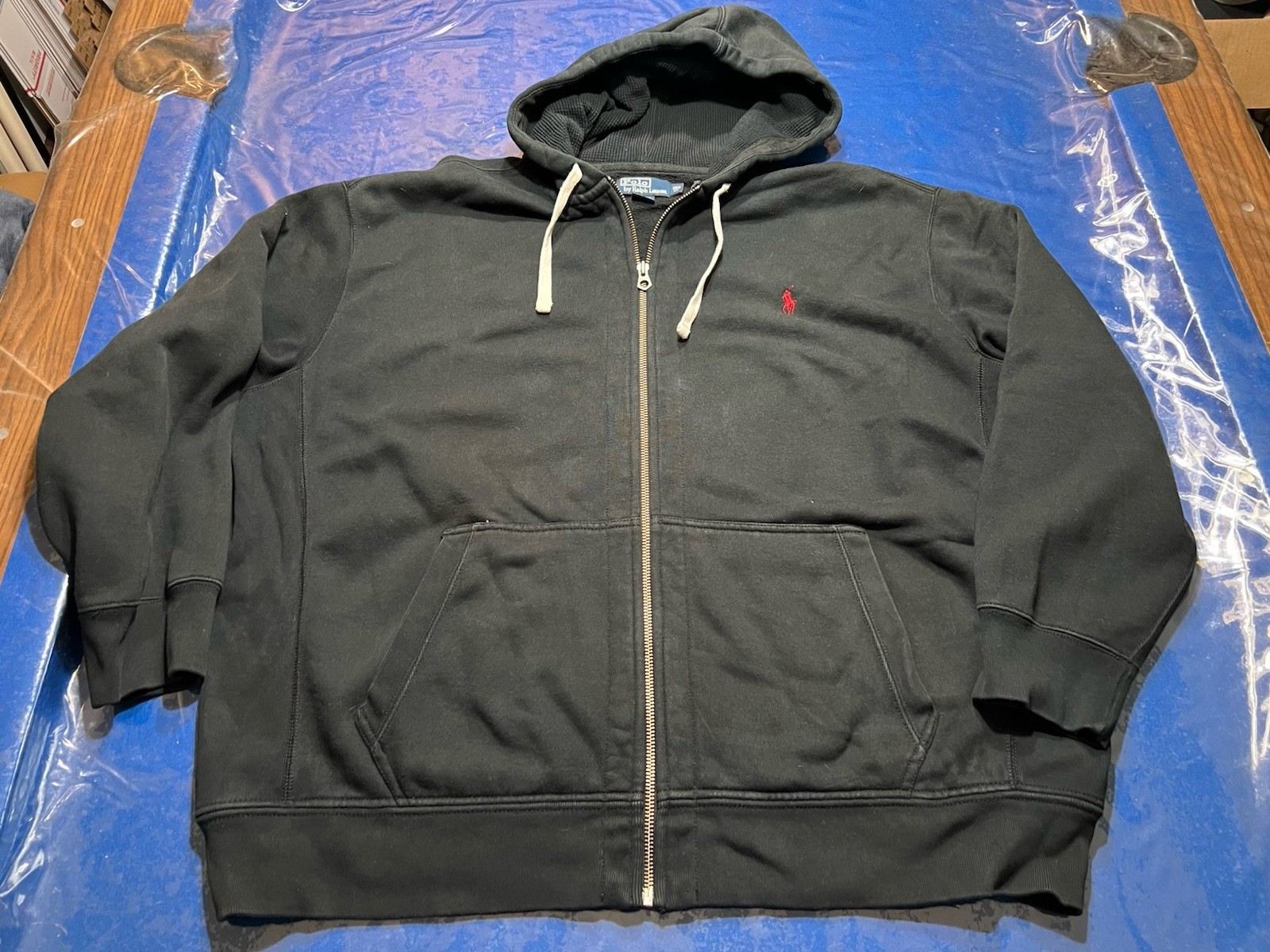 Polo Ralph Lauren felpa con cappuccio uomo taglia 3XB giacca full zip pesante rosso pony con cappuccio