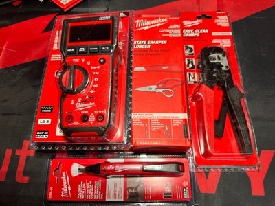 Milwaukee Electrician Bundle 2217-20 Multimeter, splicers kit, voltmeter &Crimps