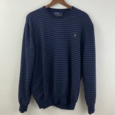 Polo Ralph Lauren Sweater Mens XL Navy Blue Striped Pima Cotton Crewneck