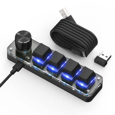 -Handed Macro Mechanical Keyboard, 4 Keys Gaming Keyboard Fully Programmable ...