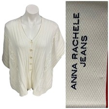 Anna Rachele Sweater Womens Medium Cardigan White Dolman Oversized Fall Cabin