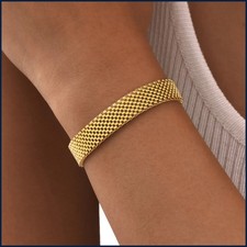 Women's Chunky Link Chain Mesh Bracelet, Stainless Steel Gold Plated Waterproof