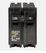 New open Box! Square D HOM270 HomeLine 70 Amp 2 Pole Plug In Circuit Breaker 