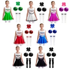 Kids Girls Outfits Sports Suit Dance Costumes Theme Cheerleading With Hair Tie