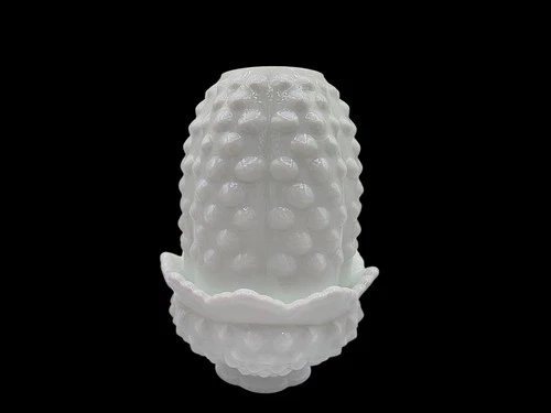 Vintage Fenton White Milk Glass Hobnail Fairy Lamp Light Candle Holder 4.5"