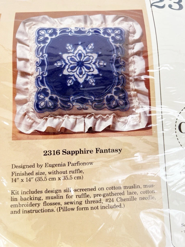 The Creative Circle 2316 Sapphire Fantasy Embroidery Kit Blue Vintage New - Image 2 of 4