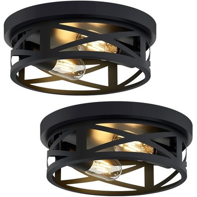 ZHU YAN 2 Pack Black Flush Mount Ceiling Light,Industrial Farmhouse Metal Cag...
