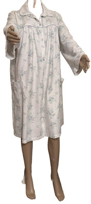 Vintage Bernette Floral 100% Cotton Flannel Robe 2 Front Pockets Snap Closure 1X