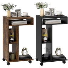 HOMCOM Beistelltisch Couchtisch mit Rollen, Schreibtisch Sofatisch mit 4 Regalen