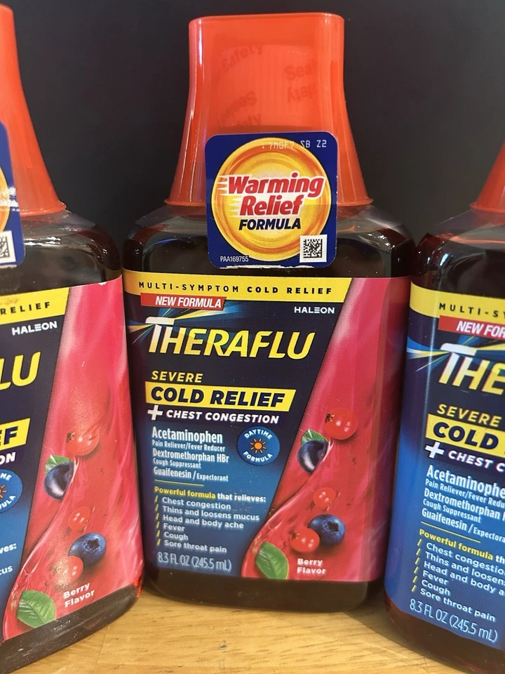 3x Thera Flu Severe Cold + Chest Congestion Berry Flavor 8.3 oz EXP 12/2025 NEW - Image 2 of 4