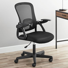 Ergonomic Mesh Back Office Chair with Flip up Arms for Adults, Black Fabric, 275