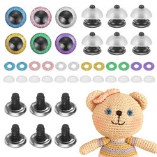 12 Pcs Glitter Safety Eyes, 14mm Plastic 3D Crochet Doll Eyes, 6 Colors