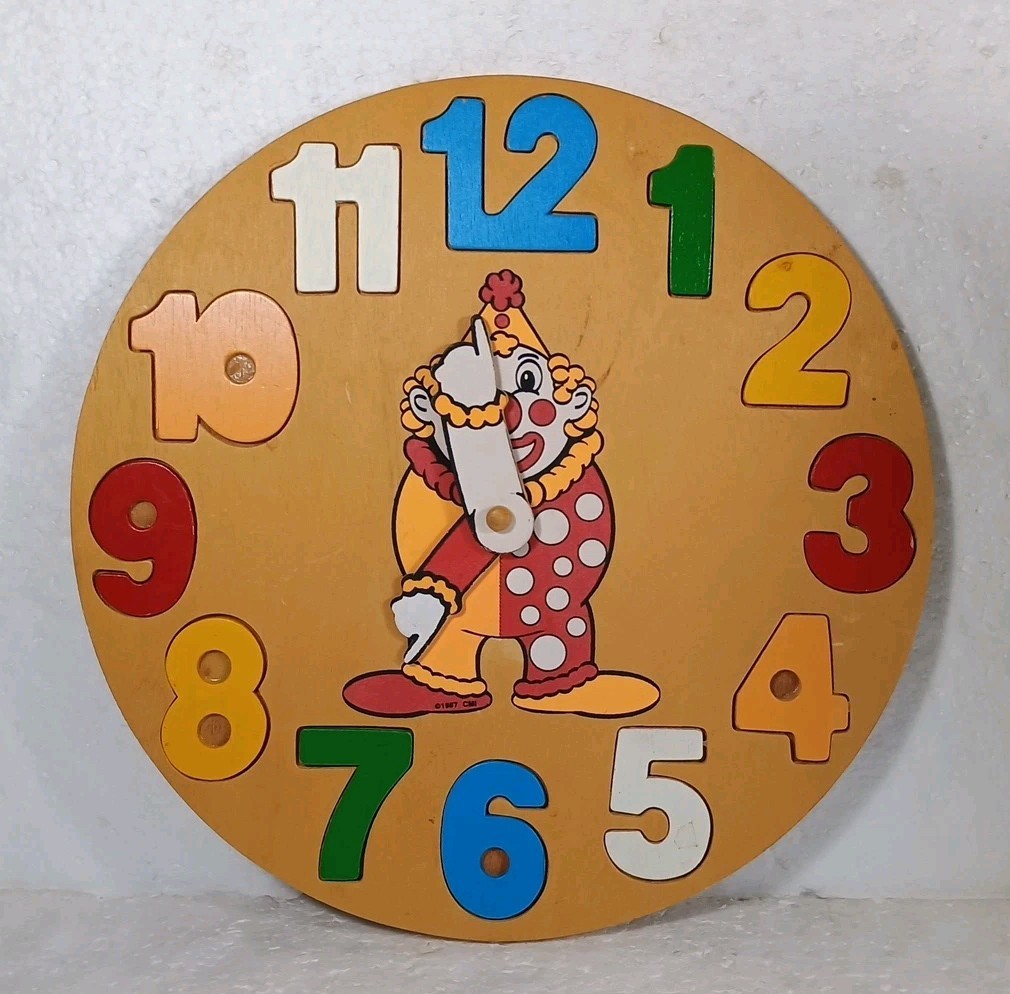 Chadwick-Miller Inc Circus Clown Wooden Clock Puzzle Vintage