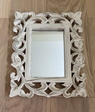 Cream Gold Ornate Wooden Framed Wall Hanging Rectangular Mirror -25.5cm x 21cm