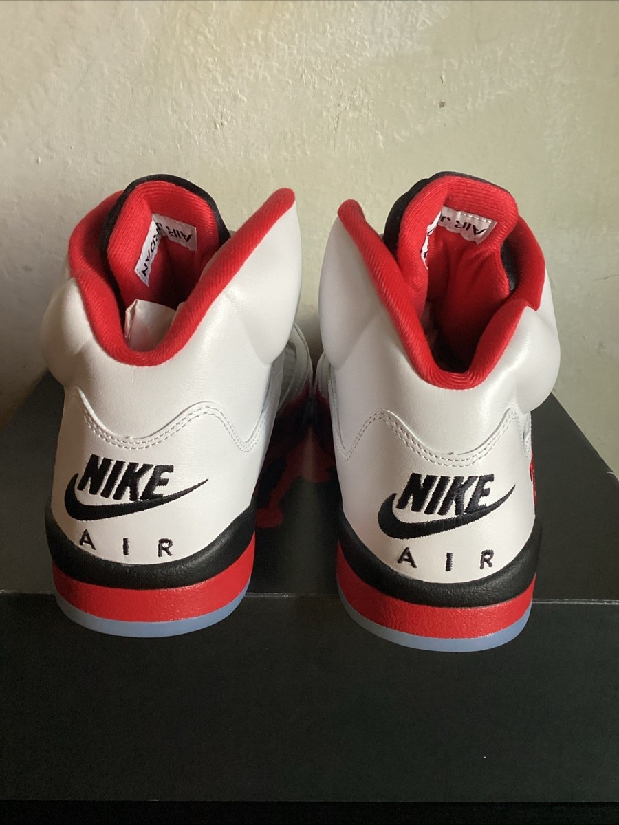 NIKE AIR JORDAN 5 RETRO OG WHITE/FIRE RED-BLACK SNEAKERS SHOES SZ