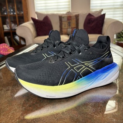 ASICS Gel-Nimbus 25 Shoes Mens Size 10 Black Blue Road Running Athletic Sneaker