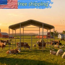 13x13ft Galvanized Metal Livestock Shelter Heavy-Duty Cattle Goat Sheep Farm US