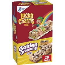 Lucky Charms and Golden Grahams Smores Cereal Treat Bars, Snack Bars, Variety...