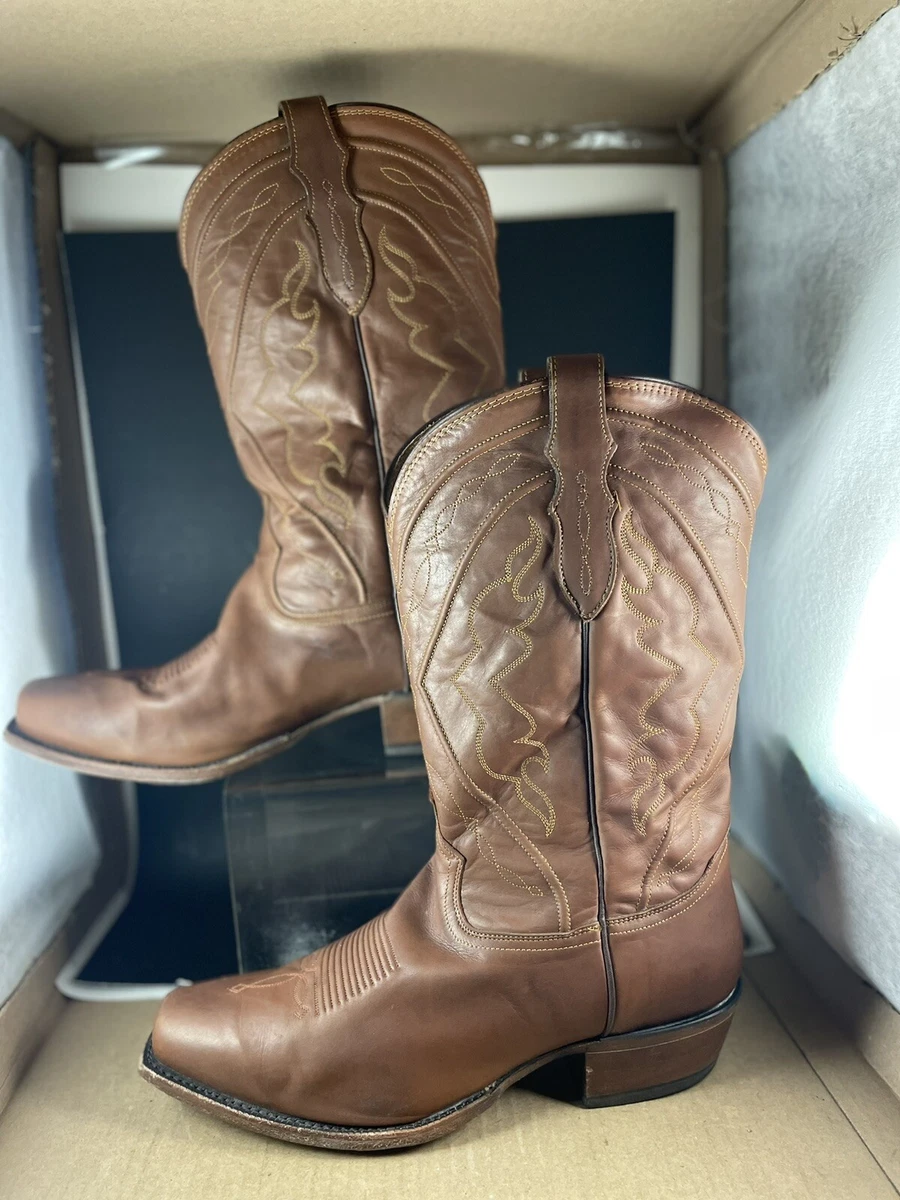 Tony Lama Brown Leather Cowboy Western Boots Shoes Men s 12 EE EUC USA Square