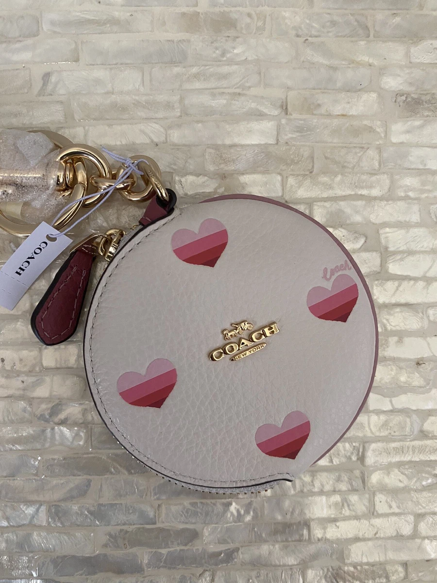 Coach Circular Coin Pouch With Heart Print pebble leather Gold