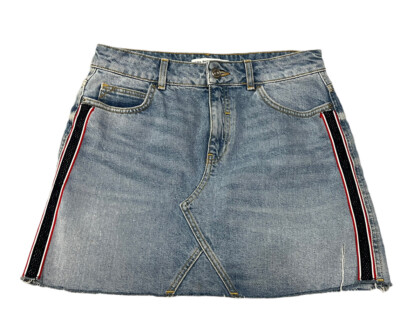 NWT ZARA BASIC Z1975 DENIM JEAN SKIRT STRIPES DOWN SIDE MEDIUM WOMENS SKIRT