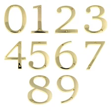 Large 5" Polished Brass Metal Flush House Address Numbers, Bold Readable Font