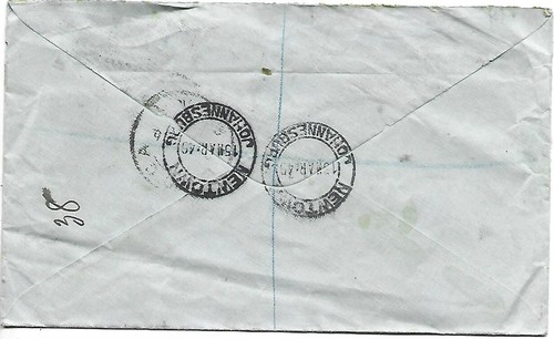 1940 SUD-AFRICA MULTIFRANCHISING AIRMAIL REGISTERED COVER FROM JOHANNESBURG - Picture 2 of 2